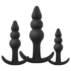  EasyToys - анален плъг сет с топчета - 3 части - черен