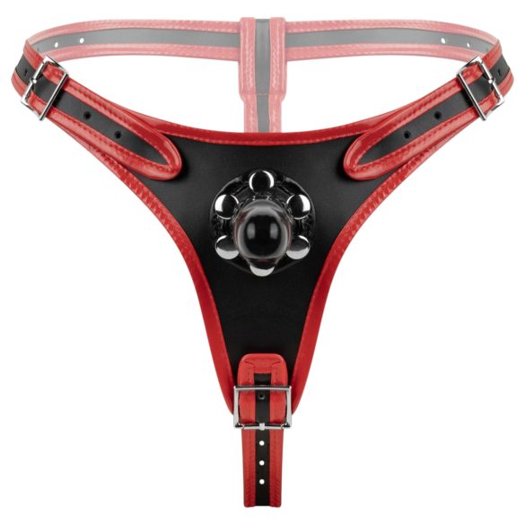 Easytoys - колан с тройно дилдо (черен)