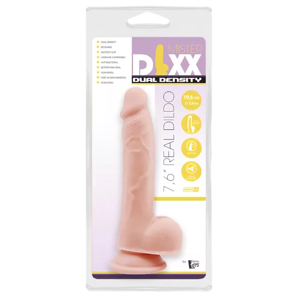 Mr. Dixx 7.6 - дилдо с тестиси и вакуум - телесен цвят 19,5см