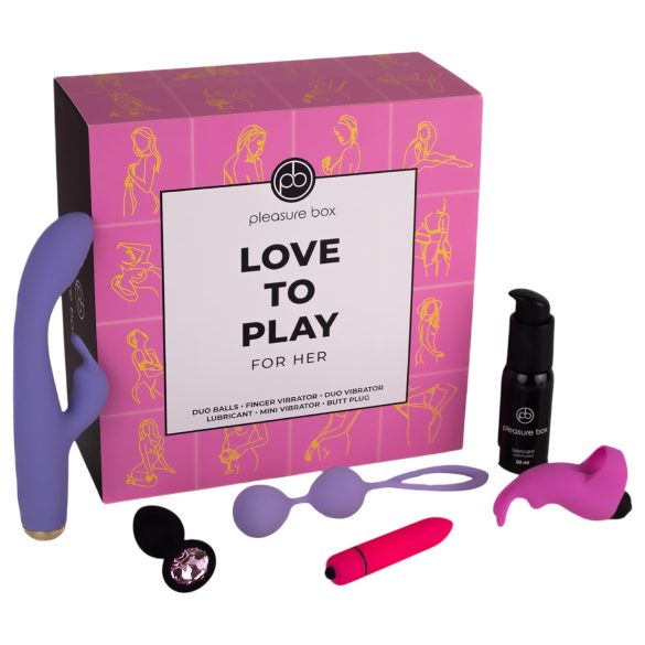 Комплект за удоволствия Love to Play - вибратор сет - 6 части (розово-лилаво)