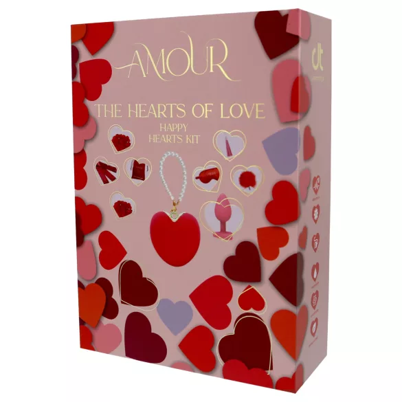 Dreamtoys Amour - вибратор във формата на сърце, подаръчен комплект (червен)
