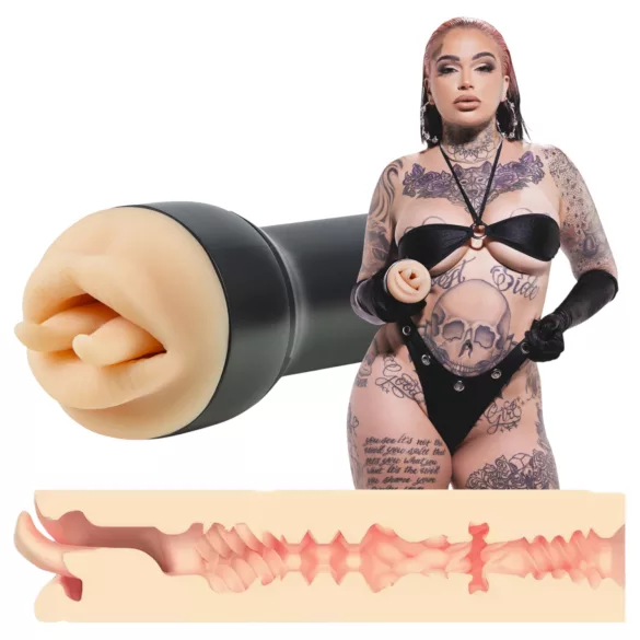 Kiiroo Feel Leigh Raven - изкуствена уста с нарязан език (натурален цвят)