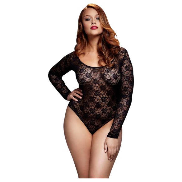 BACI Plus Size - дълъг ръкав, дантелено боди - черно (XL-XXL)