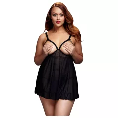   BACI - плюс размер babydoll с отворен дизайн и точки - черен (XL-XXL)