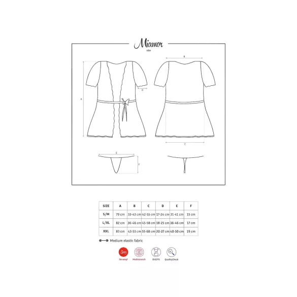 Obsessive Miamor халат - дантелени ръкави и прашки (черен) - L/XL