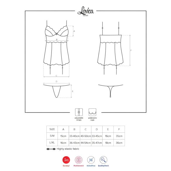 Obsessive Lovica - дантелен корсет с жартиери и прашки (червен)