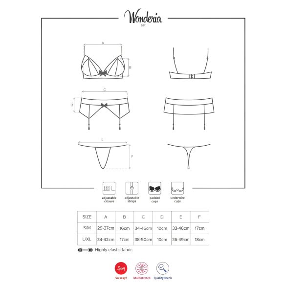 Obsessive - дамски комплект бельо с бродирана дантела - черен - L/XL